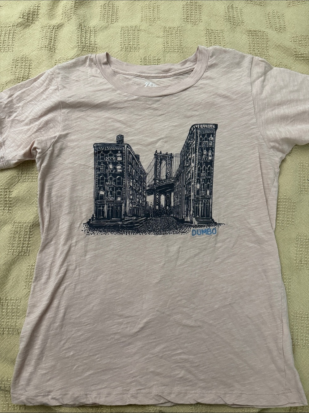 J. Crew Light Pink Tee with Navy DUMBO Cityscape